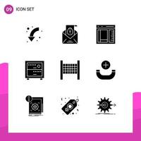 Pictogram Set of 9 Simple Solid Glyphs of net office holiday deck development Editable Vector Design Elements