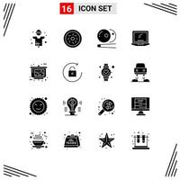 Mobile Interface Solid Glyph Set of 16 Pictograms of architect imac billiards device computer Editable Vector Design Elements