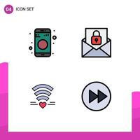 Editable Vector Line Pack of 4 Simple Filledline Flat Colors of bluetooth love sign envelope heart Editable Vector Design Elements