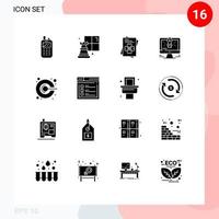 Pictogram Set of 16 Simple Solid Glyphs of megaphone idea world design comuter Editable Vector Design Elements