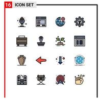 16 iconos creativos, signos y símbolos modernos de equipaje de viaje para engranajes de llave, elementos de diseño de vectores creativos editables