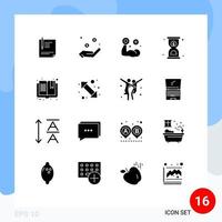 Set of 16 Vector Solid Glyphs on Grid for timer deadline currency muscle hand Editable Vector Design Elements