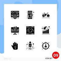 Editable Vector Line Pack of 9 Simple Solid Glyphs of business planning mobile marketing development sport Editable Vector Design Elements