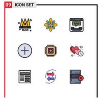 Mobile Interface Filledline Flat Color Set of 9 Pictograms of new add hindu help communication Editable Vector Design Elements