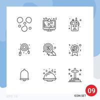 Editable Vector Line Pack of 9 Simple Outlines of finance plumbing police radio plumber hose Editable Vector Design Elements