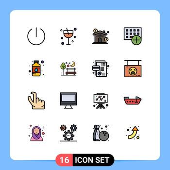 Editable Vector Line Pack of 16 Simple Flat Color Filled Lines of bottle hardware estate gadget computers Editable Creative Vector Design Elements