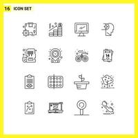 Group of 16 Outlines Signs and Symbols for card disorder computer autism pc Editable Vector Design Elements