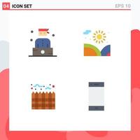 Mobile Interface Flat Icon Set of 4 Pictograms of bandit heating thief lake boundary Editable Vector Design Elements