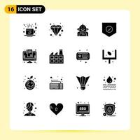 Set of 16 Commercial Solid Glyphs pack for bill security android protect feeling Editable Vector Design Elements