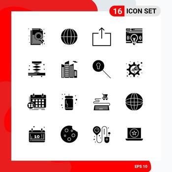 conjunto de pictogramas de 16 glifos sólidos simples de elementos de diseño vectorial editables de página web de construcción de salida de la industria de la construcción vector