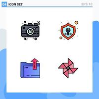 Filledline Flat Color Pack of 4 Universal Symbols of camera insurance picture settings dacoment Editable Vector Design Elements