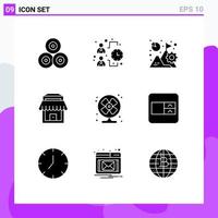 Group of 9 Solid Glyphs Signs and Symbols for conditioner shop analysis real mission Editable Vector Design Elements