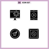 Set of 4 Commercial Solid Glyphs pack for coding phone development iphone fly Editable Vector Design Elements