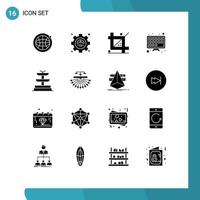 Set of 16 Vector Solid Glyphs on Grid for optimization fountain crop tv screen internet Editable Vector Design Elements