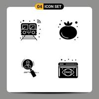4 Universal Solid Glyphs Set for Web and Mobile Applications internet employee train tomato hunting Editable Vector Design Elements