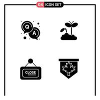 4 Universal Solid Glyph Signs Symbols of answer sign growth plant tag Editable Vector Design Elements