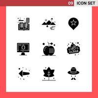 Pack of 9 Modern Solid Glyphs Signs and Symbols for Web Print Media such as apple screen clouds bug navigation Editable Vector Design Elements