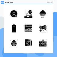 Modern Set of 9 Solid Glyphs and symbols such as web energy space electricity battery Editable Vector Design Elements
