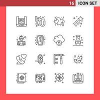 Mobile Interface Outline Set of 16 Pictograms of worker builder hearts star comet Editable Vector Design Elements