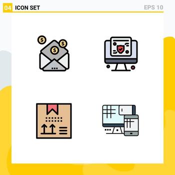 4 Creative Icons Modern Signs and Symbols of business coding message screen development Editable Vector Design Elements