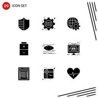 Set of 9 Modern UI Icons Symbols Signs for looking eye control attention charging Editable Vector Design Elements