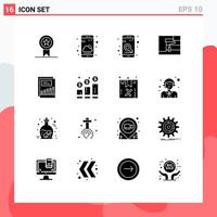 Set of 16 Modern UI Icons Symbols Signs for chart tool app roller construction Editable Vector Design Elements