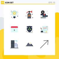 User Interface Pack of 9 Basic Flat Colors of shield energy study eco month Editable Vector Design Elements