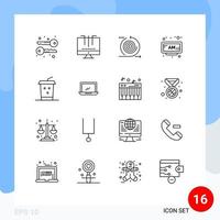 16 Universal Outlines Set for Web and Mobile Applications cola clock business am product Editable Vector Design Elements