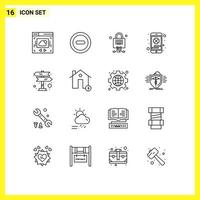Editable Vector Line Pack of 16 Simple Outlines of navigation road trip server directions phone Editable Vector Design Elements