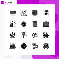 Pack of 16 Modern Solid Glyphs Signs and Symbols for Web Print Media such as group team notification flag reward Editable Vector Design Elements