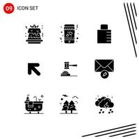 9 Universal Solid Glyphs Set for Web and Mobile Applications gavel auction protect action left Editable Vector Design Elements