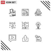 9 User Interface Outline Pack of modern Signs and Symbols of development romance economy love publish Editable Vector Design Elements