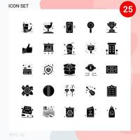Set of 25 Commercial Solid Glyphs pack for award trophy phone sweets signals Editable Vector Design Elements