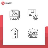 Line Pack of 4 Universal Symbols of computer house box product shops Editable Vector Design Elements