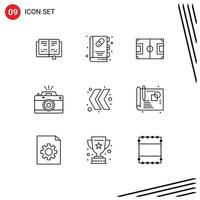 Outline Pack of 9 Universal Symbols of arrow photo football capture camera Editable Vector Design Elements