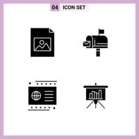User Interface Pack of 4 Basic Solid Glyphs of document debit mail email presentation Editable Vector Design Elements