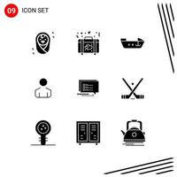 Set of 9 Commercial Solid Glyphs pack for emblem message motor sms person Editable Vector Design Elements