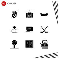 Set of 9 Commercial Solid Glyphs pack for emblem message motor sms person Editable Vector Design Elements