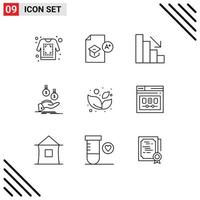 9 Outline concept for Websites Mobile and Apps leaf payment study currency coins Editable Vector Design Elements