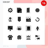 Set of 16 Modern UI Icons Symbols Signs for creativity map media globe mobile Editable Vector Design Elements