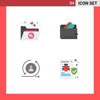 Set of 4 Modern UI Icons Symbols Signs for favorite returning wallet dollar returning visiter Editable Vector Design Elements