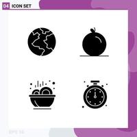 Universal Icon Symbols Group of 4 Modern Solid Glyphs of earth stew fruit bowl alert Editable Vector Design Elements