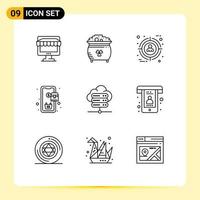 Set of 9 Commercial Outlines pack for shopping order pot mobile target Editable Vector Design Elements