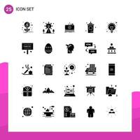 Set of 25 Vector Solid Glyphs on Grid for idea shop dollar hot drink Editable Vector Design Elements