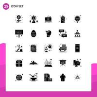 Set of 25 Vector Solid Glyphs on Grid for idea shop dollar hot drink Editable Vector Design Elements