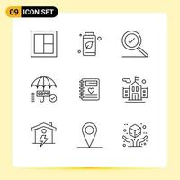 Universal Icon Symbols Group of 9 Modern Outlines of love secure green tick gdpr Editable Vector Design Elements