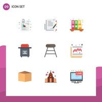 Pack of 9 Modern Flat Colors Signs and Symbols for Web Print Media such as food coffee document postbox mail Editable Vector Design Elements
