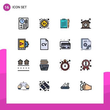 Flat Color Filled Line Pack of 16 Universal Symbols of house sheet target planning file Editable Creative Vector Design Elements