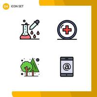 Group of 4 Filledline Flat Colors Signs and Symbols for chemical test treatment pipette dropper hospital jungle Editable Vector Design Elements