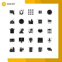 User Interface Pack of 25 Basic Solid Glyphs of basic pause buttons media number Editable Vector Design Elements